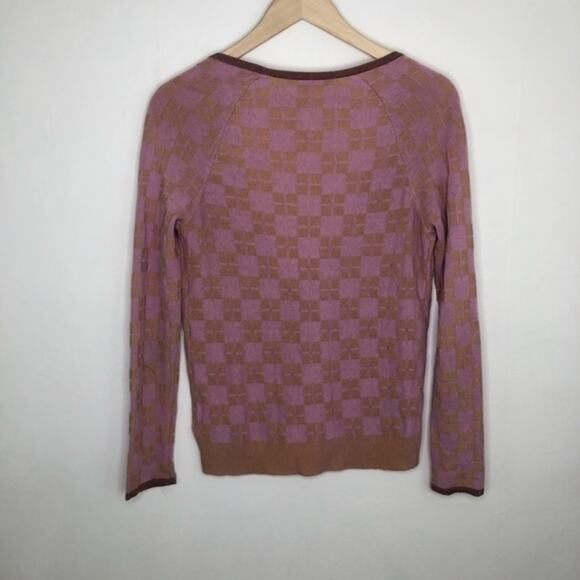 Anthropologie HWR Pink and Gold Checkered Cardigan - Picture 3 of 8